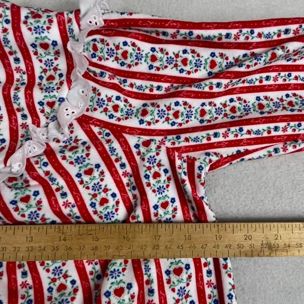 Lanz Nightgown Girls M 7/8 Red White Tyrolean Floral Fleece Eyelet Lace